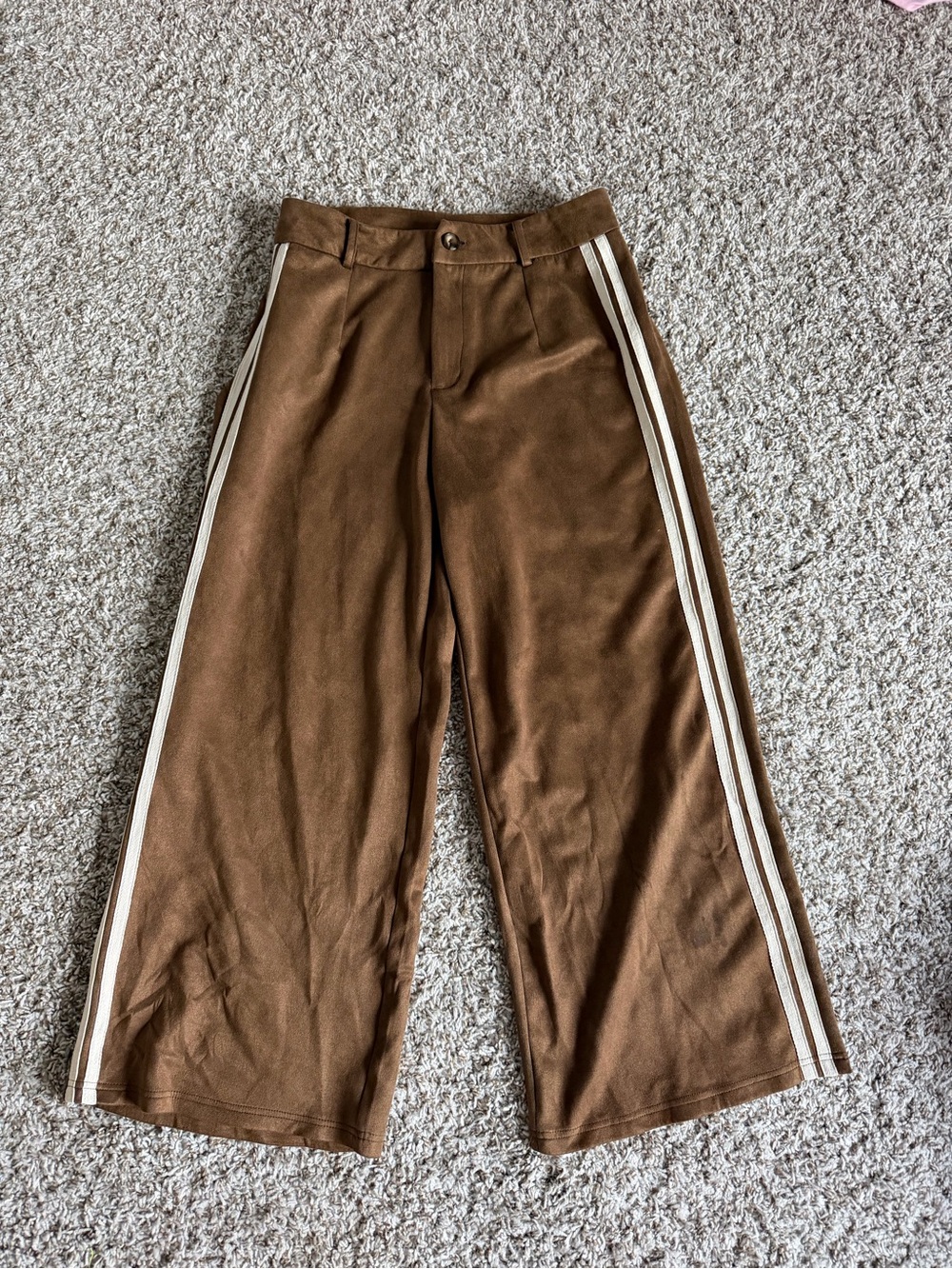 Women’s Brown Wide-Leg Pants with Side Stripes- Velvet